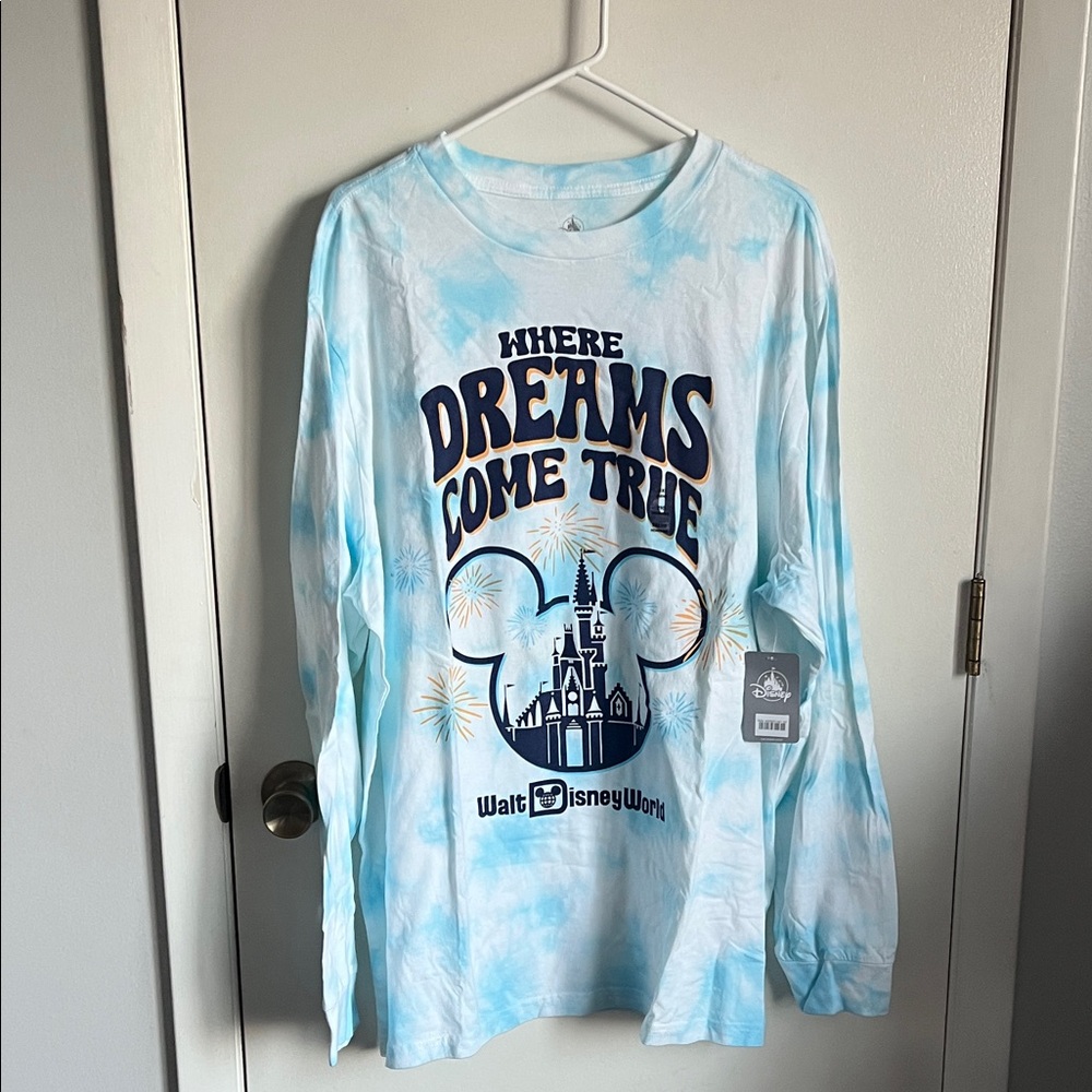 Disney Light Blue Tie-Dye 'Where Dreams Come True' Long Sleeve Tee